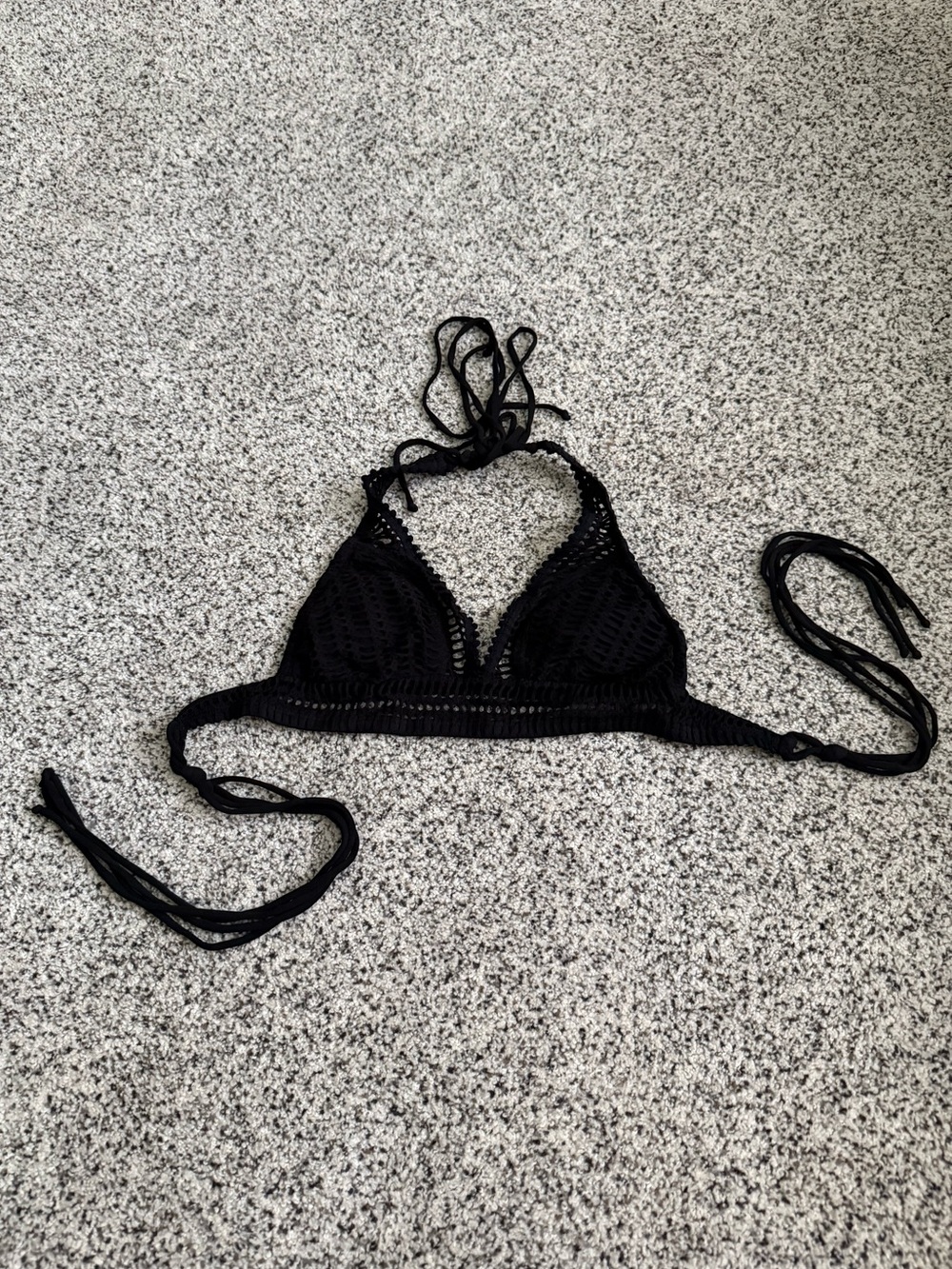 Robin Piccone Black Crochet Triangle Halter Bikini Swim Top Size S